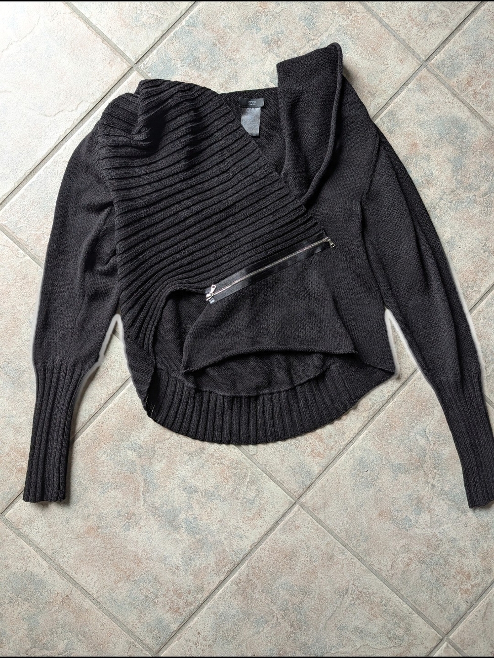 Crea Concept Black Asymmetrical Zip-Front Women’s Sweater